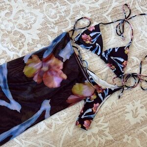 Floral Women's Swim Set in Purple and Pink